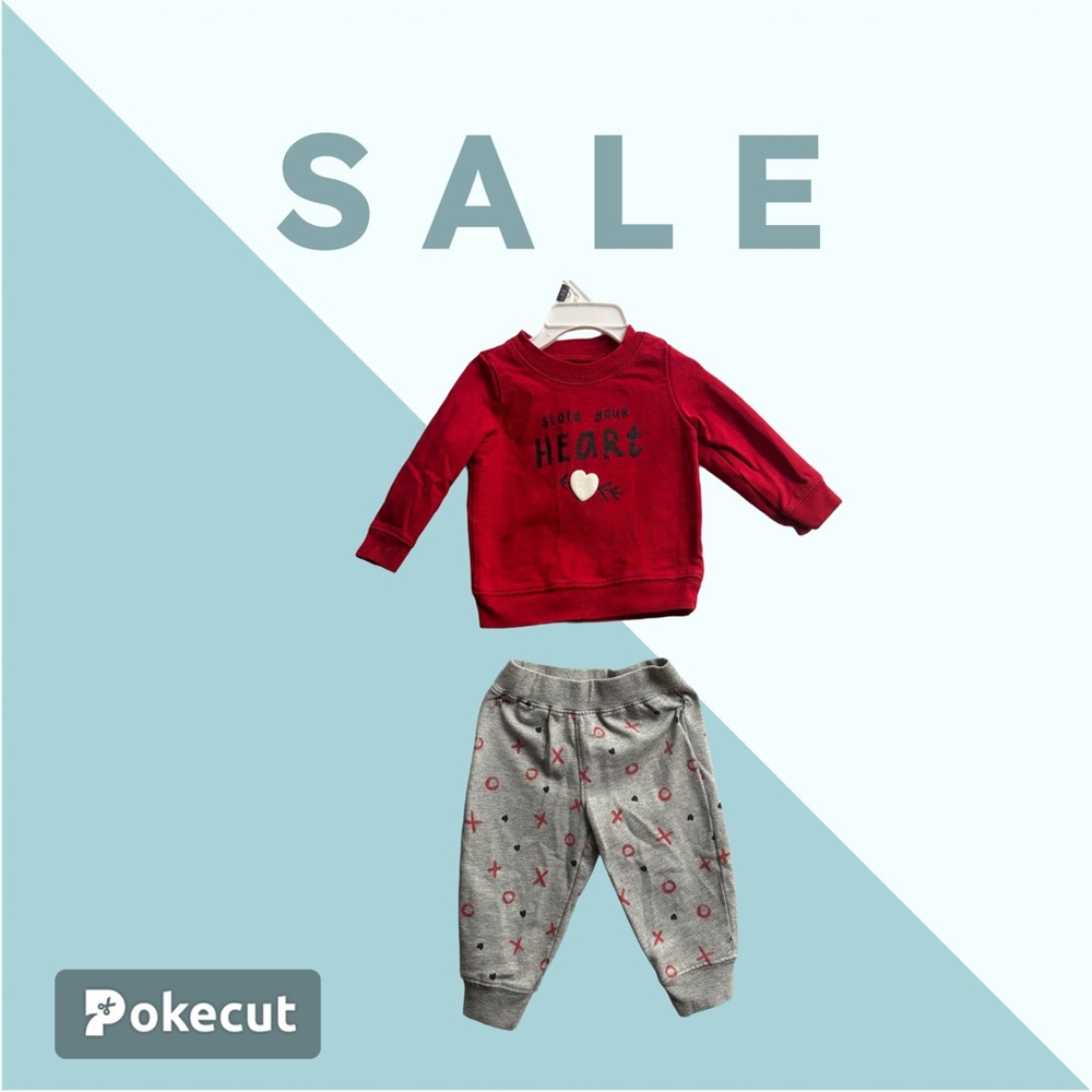 CARTER’S Red Heart Graphic Sweatshirt and Gray Printed Joggers Set - 9 Months